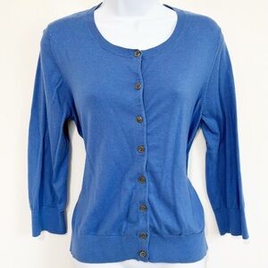 BANANA REPUBLIC Cardigan Button Down Cotton and Silk Blend Blue Large